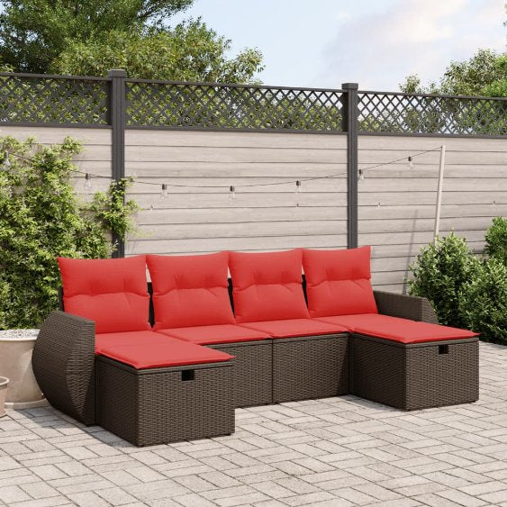 6-tlg. Garten-Sofagarnitur mit Kissen Grau Poly Rattan