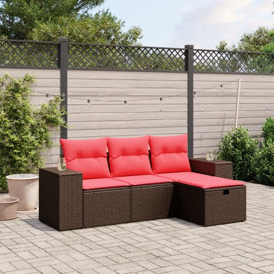 4-tlg. Garten-Sofagarnitur mit Kissen Grau Poly Rattan