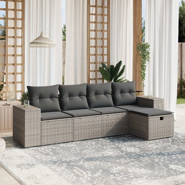 5-tlg. Garten-Sofagarnitur mit Kissen Schwarz Poly Rattan