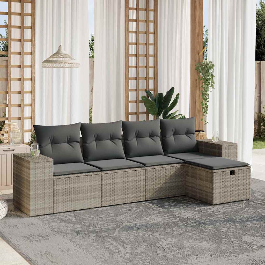 5-tlg. Garten-Sofagarnitur mit Kissen Schwarz Poly Rattan