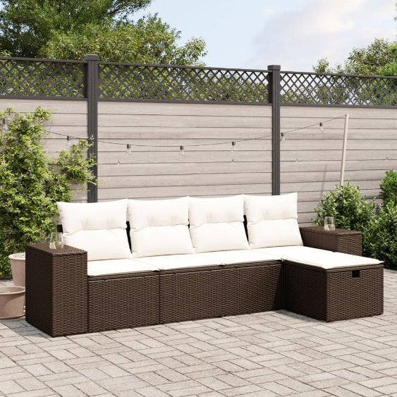 5-tlg. Garten-Sofagarnitur mit Kissen Schwarz Poly Rattan