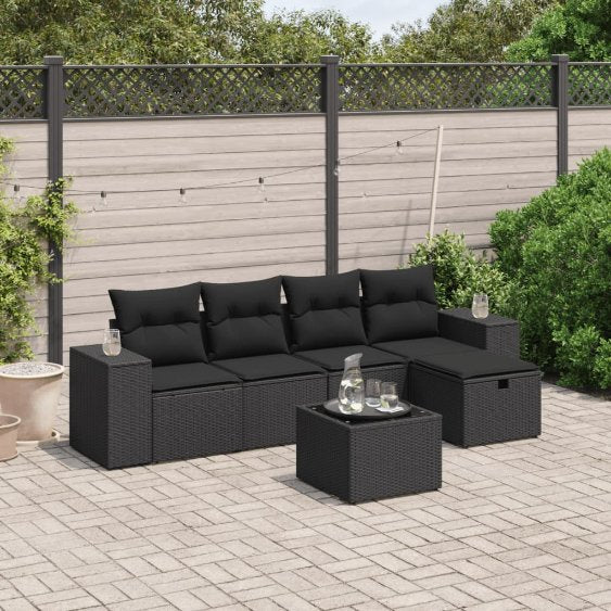 5-tlg. Garten-Sofagarnitur mit Kissen Schwarz Poly Rattan