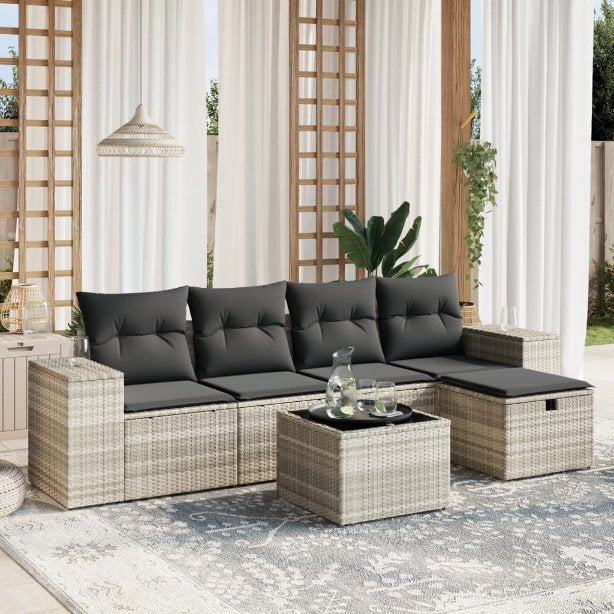 5-tlg. Garten-Sofagarnitur mit Kissen Schwarz Poly Rattan