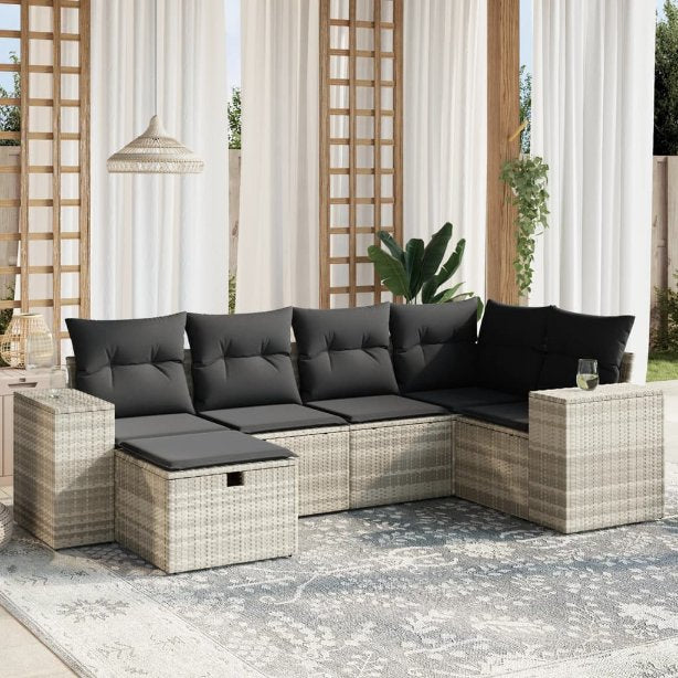 6-tlg. Garten-Sofagarnitur mit Kissen Schwarz Poly Rattan