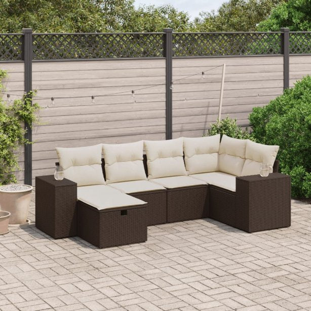 6-tlg. Garten-Sofagarnitur mit Kissen Schwarz Poly Rattan