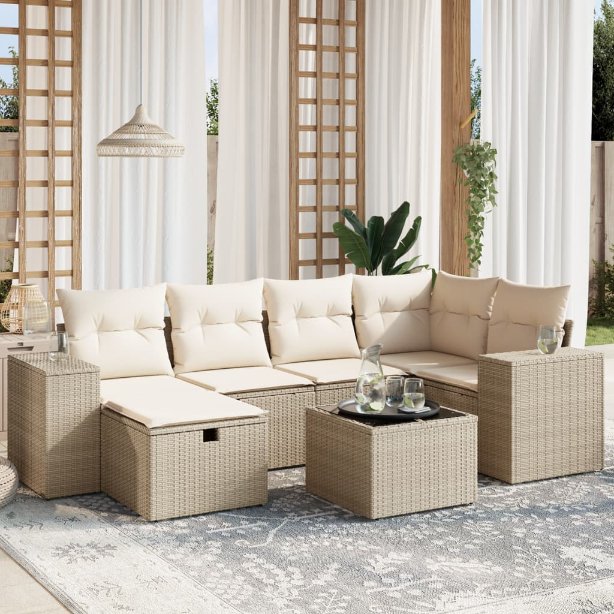6-tlg. Garten-Sofagarnitur mit Kissen Schwarz Poly Rattan