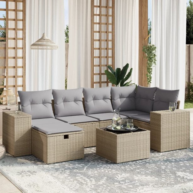 6-tlg. Garten-Sofagarnitur mit Kissen Schwarz Poly Rattan