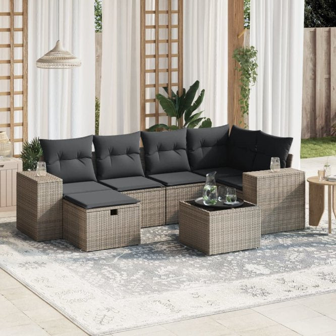 6-tlg. Garten-Sofagarnitur mit Kissen Schwarz Poly Rattan