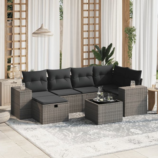 6-tlg. Garten-Sofagarnitur mit Kissen Schwarz Poly Rattan