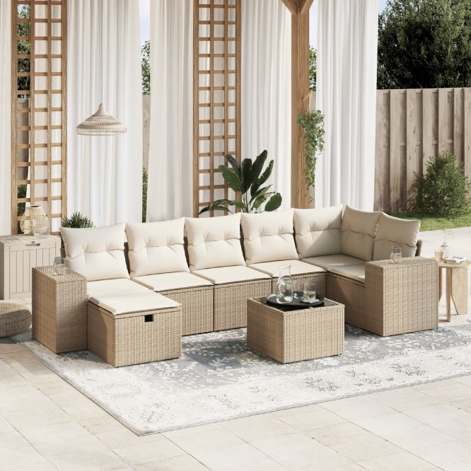 7-tlg. Garten-Sofagarnitur mit Kissen Schwarz Poly Rattan