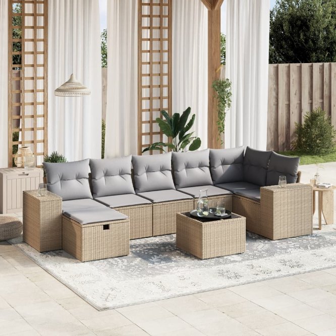 7-tlg. Garten-Sofagarnitur mit Kissen Schwarz Poly Rattan
