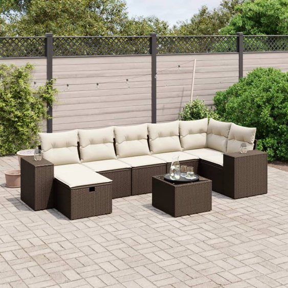 7-tlg. Garten-Sofagarnitur mit Kissen Schwarz Poly Rattan