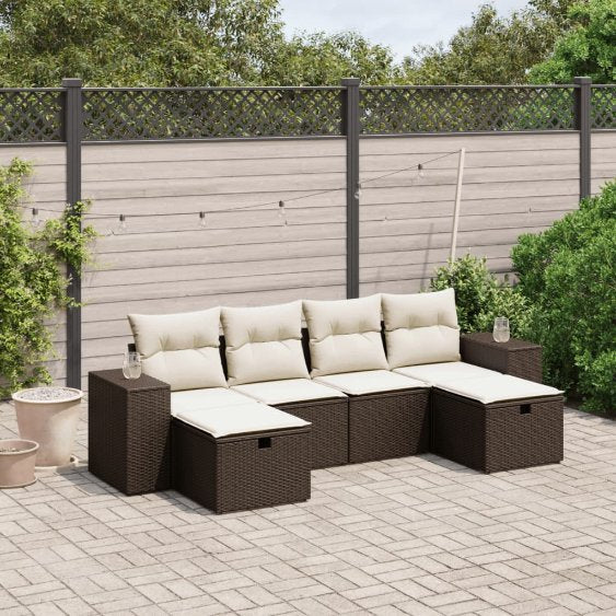 6-tlg. Garten-Sofagarnitur mit Kissen Schwarz Poly Rattan