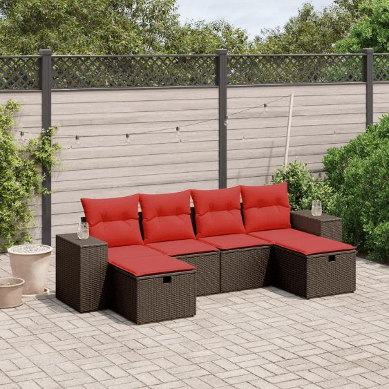 6-tlg. Garten-Sofagarnitur mit Kissen Grau Poly Rattan