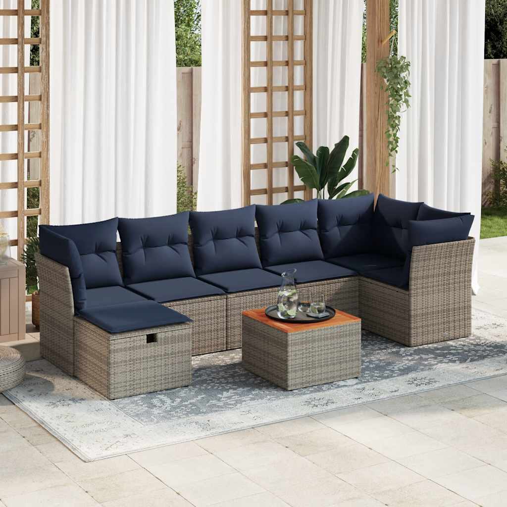 8-teiliges Gartensofa-Set mit Kissen, schwarzes Polyrattan