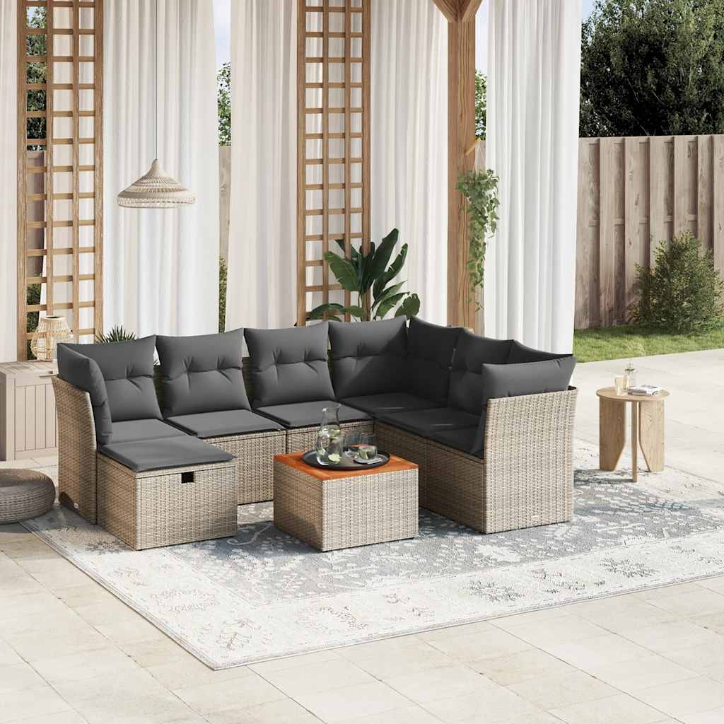 8-tlg. Garten-Sofagarnitur mit Kissen Schwarz Poly Rattan