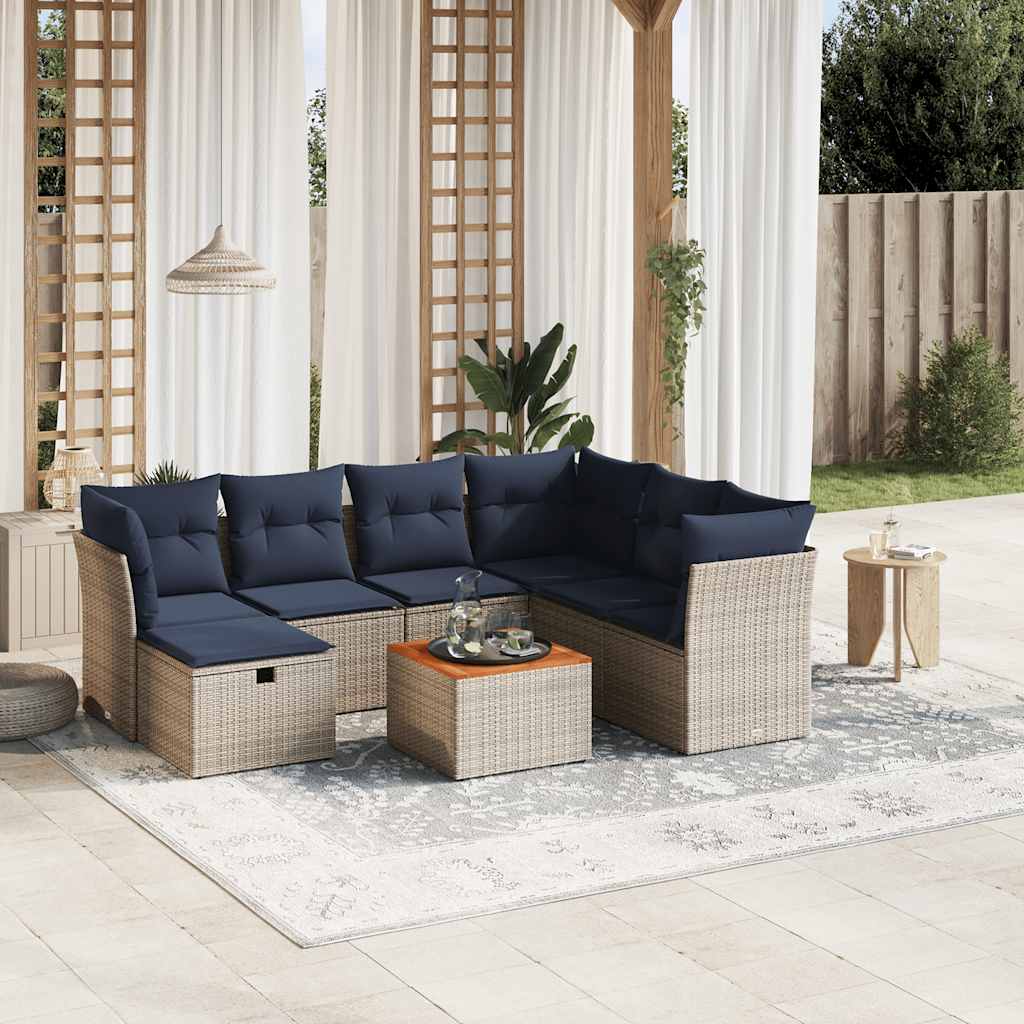 8-teiliges Gartensofa-Set mit Kissen, schwarzes Polyrattan