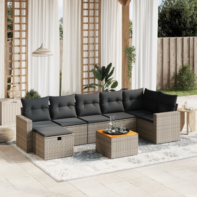 8-tlg. Garten-Sofagarnitur mit Kissen Schwarz Poly Rattan