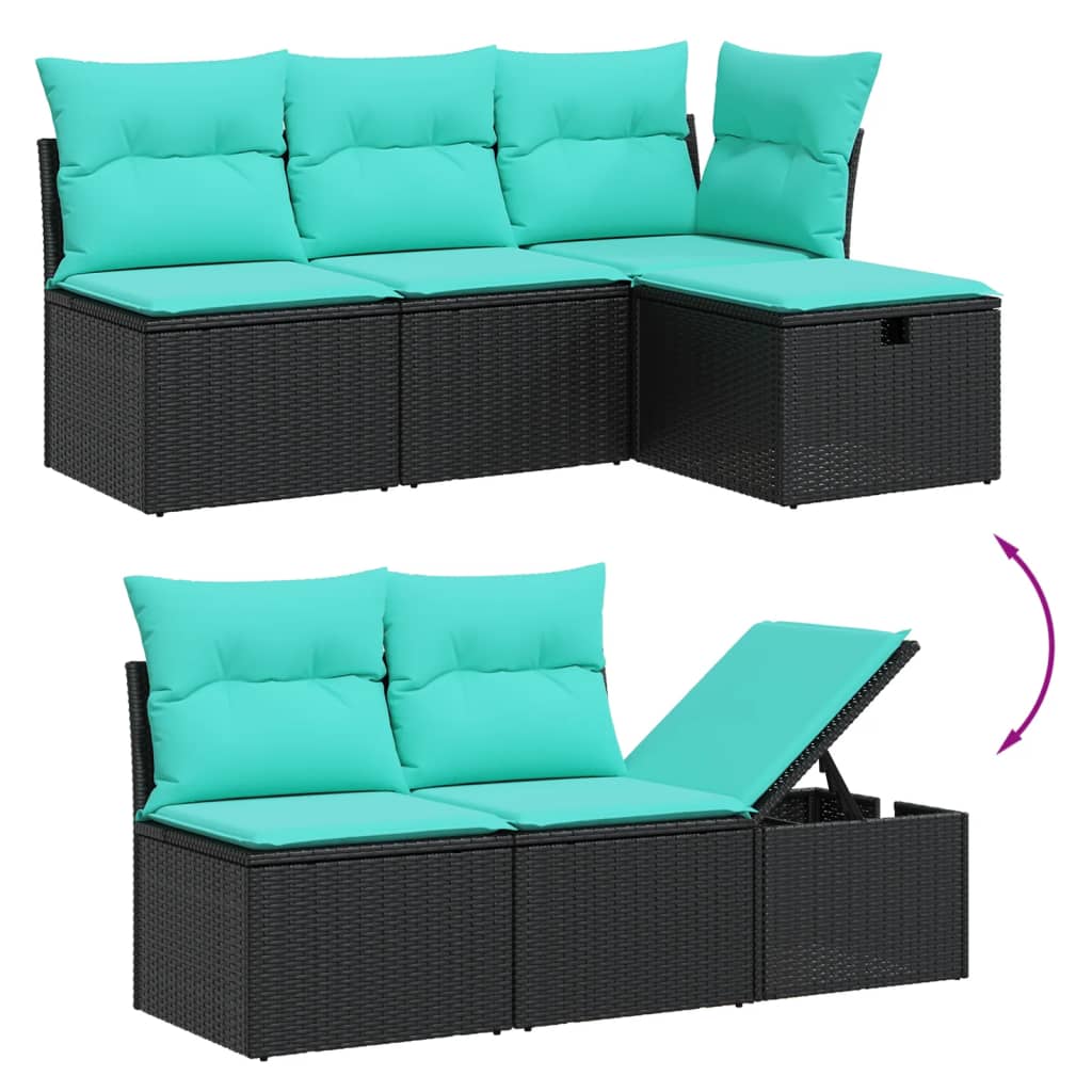 6-tlg. Garten-Sofagarnitur mit Kissen Schwarz Poly Rattan