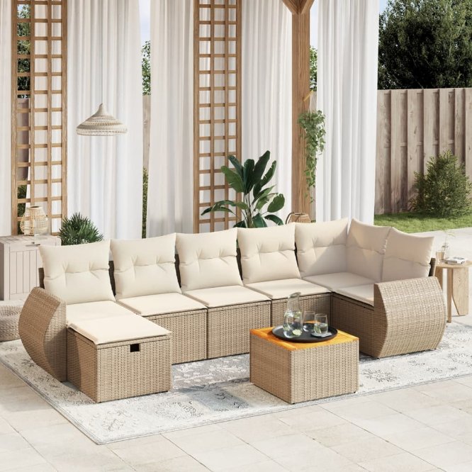 8-tlg. Garten-Sofagarnitur mit Kissen Schwarz Poly Rattan