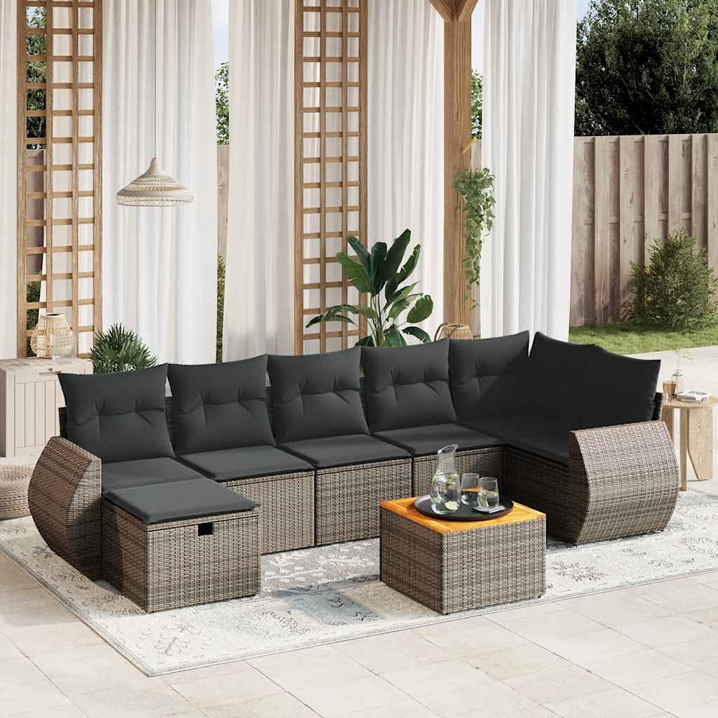 8-tlg. Garten-Sofagarnitur mit Kissen Schwarz Poly Rattan