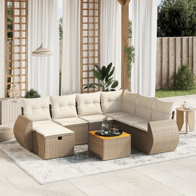 8-tlg. Garten-Sofagarnitur mit Kissen Schwarz Poly Rattan
