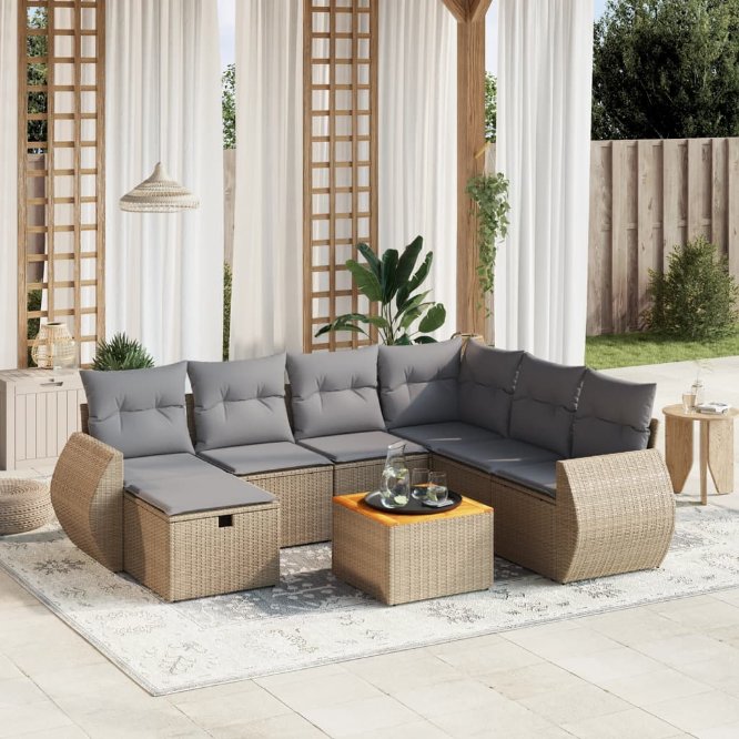 8-tlg. Garten-Sofagarnitur mit Kissen Schwarz Poly Rattan