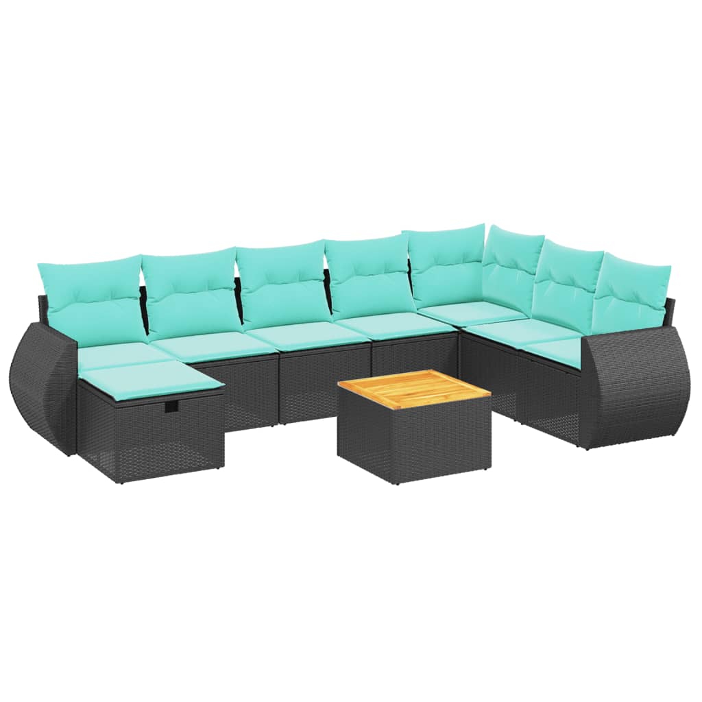 9-tlg. Garten-Sofagarnitur mit Kissen Schwarz Poly Rattan