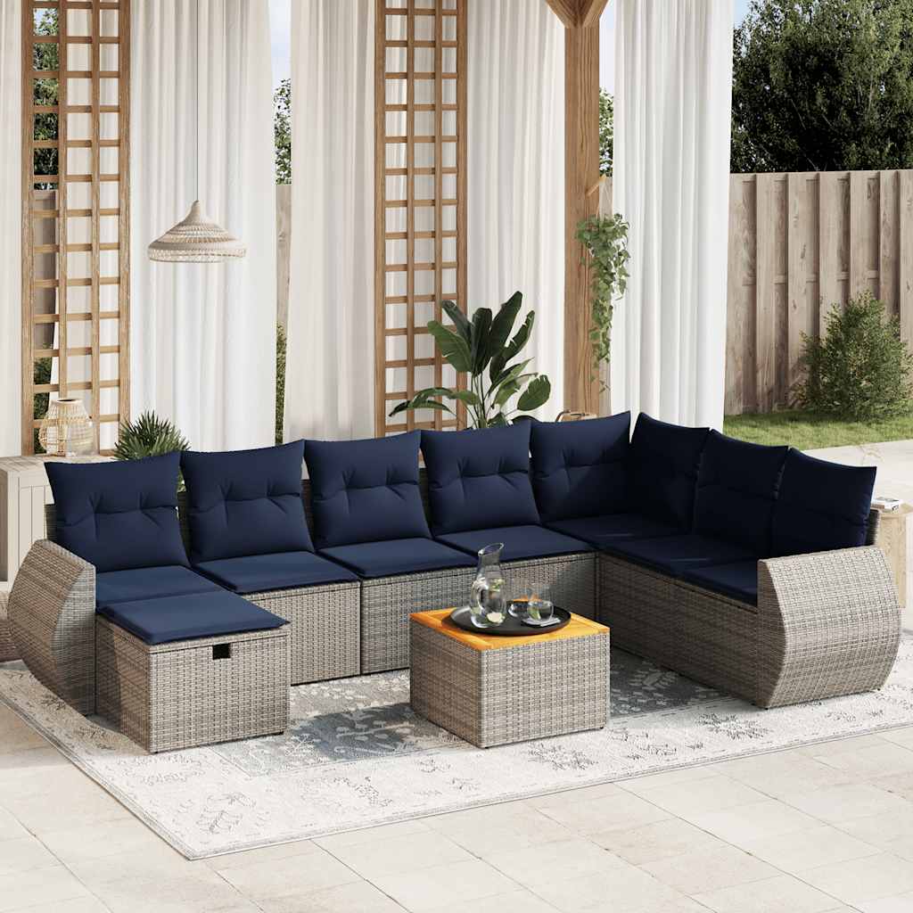 9-tlg. Garten-Sofagarnitur mit Kissen Schwarz Poly Rattan