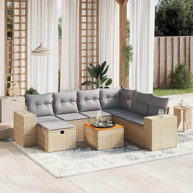 8-tlg. Garten-Sofagarnitur mit Kissen Schwarz Poly Rattan