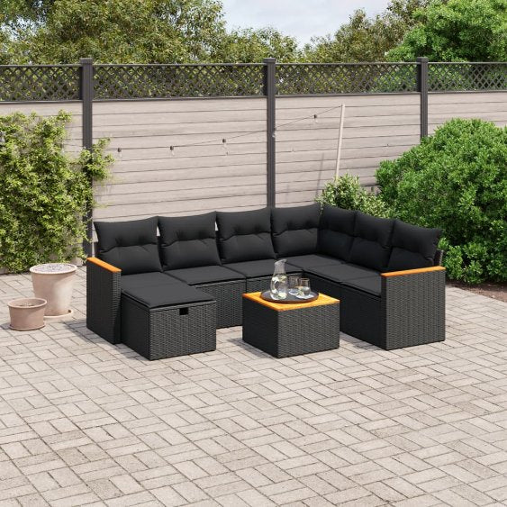 7-tlg. Garten-Sofagarnitur mit Kissen Schwarz Poly Rattan