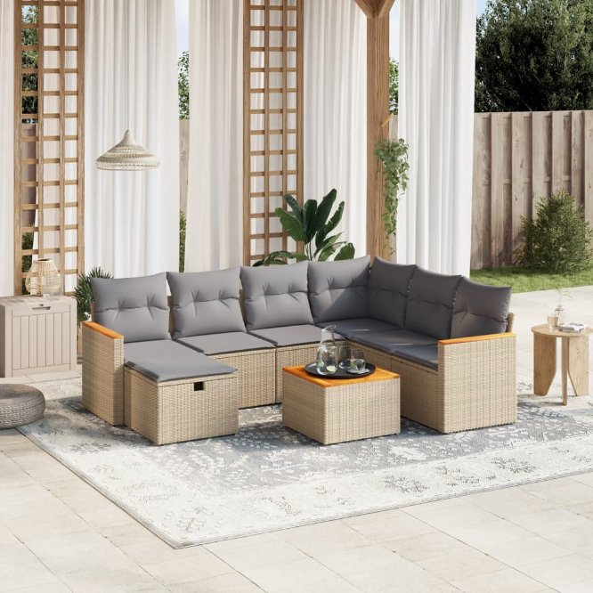 7-tlg. Garten-Sofagarnitur mit Kissen Schwarz Poly Rattan