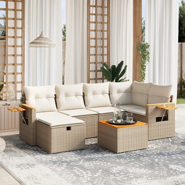 6-tlg. Garten-Sofagarnitur mit Kissen Schwarz Poly Rattan