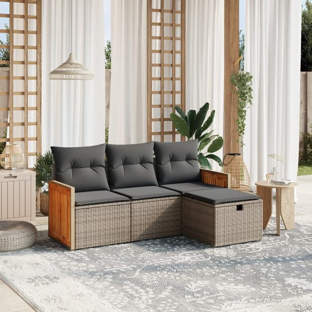 4-tlg. Garten-Sofagarnitur mit Kissen Schwarz Poly Rattan