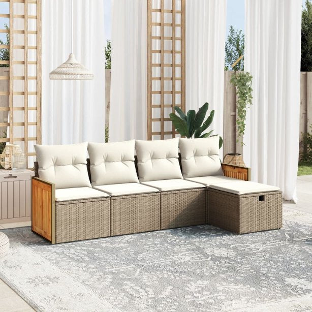 5-tlg. Garten-Sofagarnitur mit Kissen Schwarz Poly Rattan