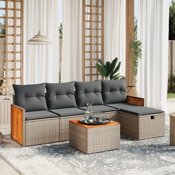 5-tlg. Garten-Sofagarnitur mit Kissen Schwarz Poly Rattan