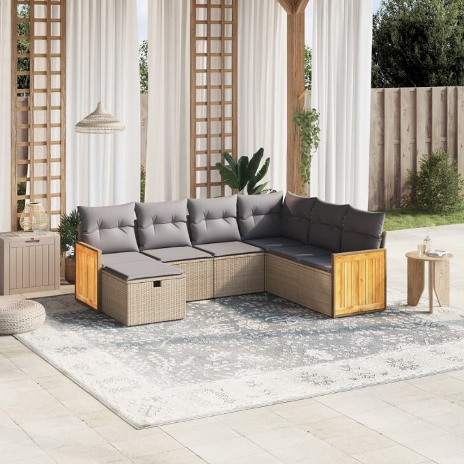 7-tlg. Garten-Sofagarnitur mit Kissen Schwarz Poly Rattan