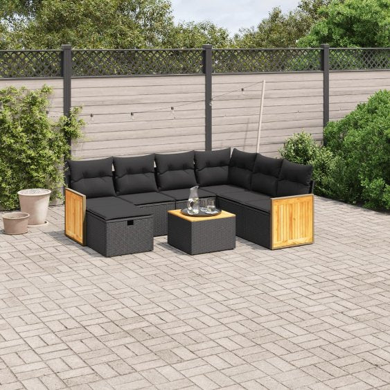 7-tlg. Garten-Sofagarnitur mit Kissen Schwarz Poly Rattan