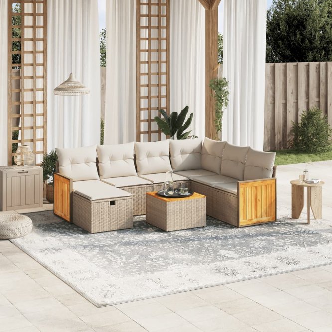 7-tlg. Garten-Sofagarnitur mit Kissen Schwarz Poly Rattan