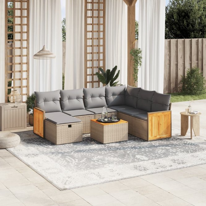 7-tlg. Garten-Sofagarnitur mit Kissen Schwarz Poly Rattan