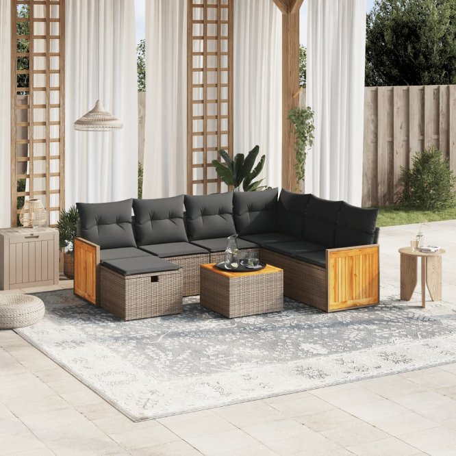 7-tlg. Garten-Sofagarnitur mit Kissen Schwarz Poly Rattan