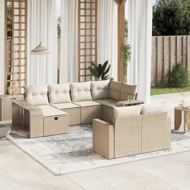 vidaXL 10-tlg. Garten-Sofagarnitur mit Kissen Schwarz Poly Rattan