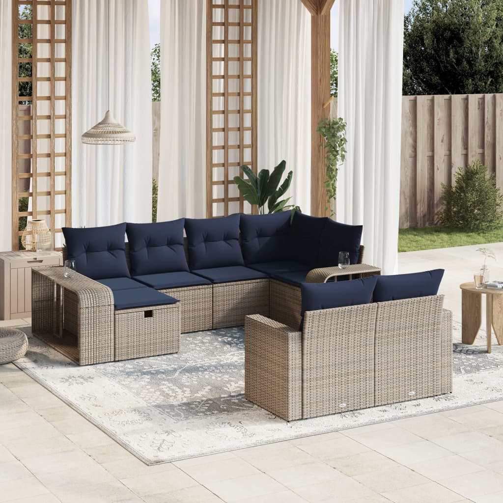 vidaXL 10-tlg. Garten-Sofagarnitur mit Kissen Grau Poly Rattan