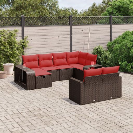 vidaXL 10-tlg. Garten-Sofagarnitur mit Kissen Grau Poly Rattan