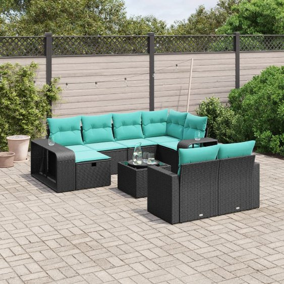 vidaXL 10-tlg. Garten-Sofagarnitur mit Kissen Grau Poly Rattan
