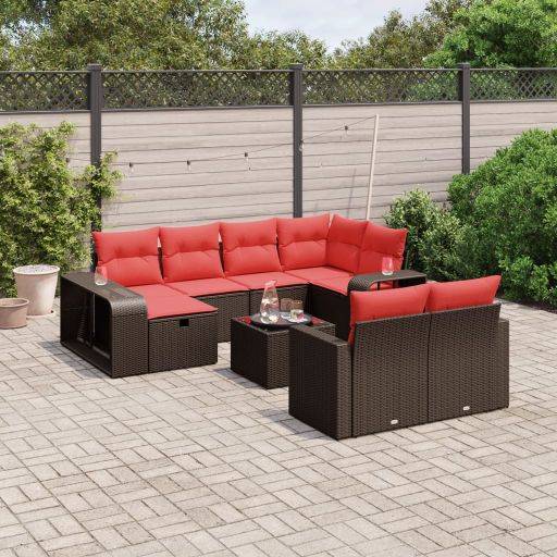 vidaXL 10-tlg. Garten-Sofagarnitur mit Kissen Grau Poly Rattan