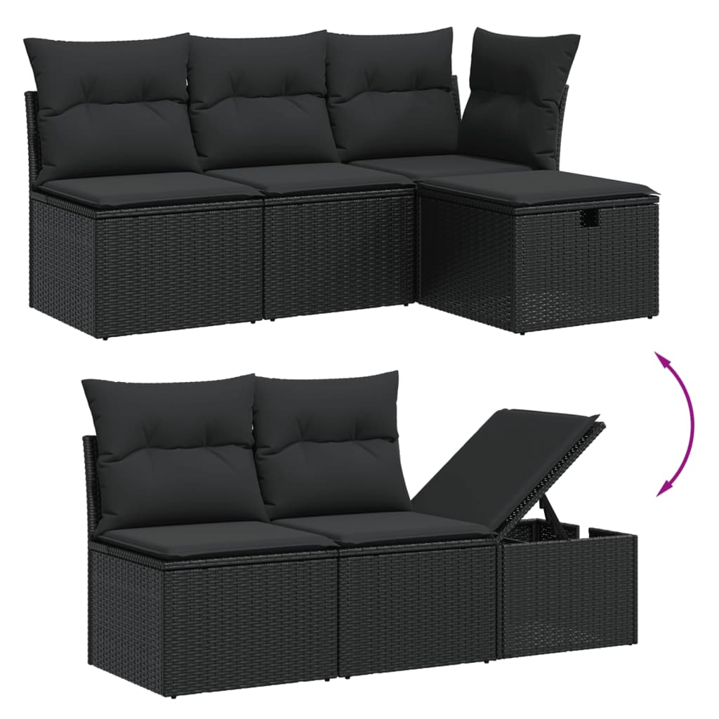 vidaXL 11-tlg. Garten-Sofagarnitur mit Kissen Schwarz Poly Rattan