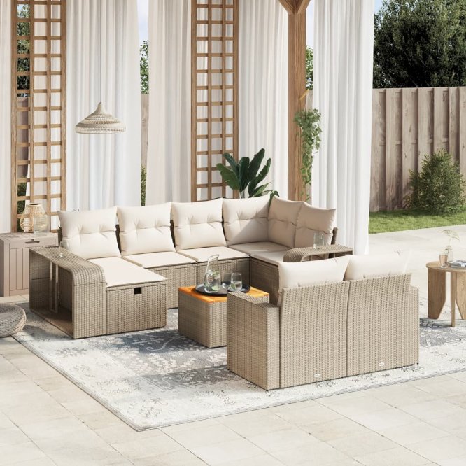 vidaXL 11-tlg. Garten-Sofagarnitur mit Kissen Schwarz Poly Rattan
