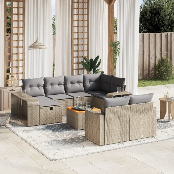 vidaXL 11-tlg. Garten-Sofagarnitur mit Kissen Schwarz Poly Rattan