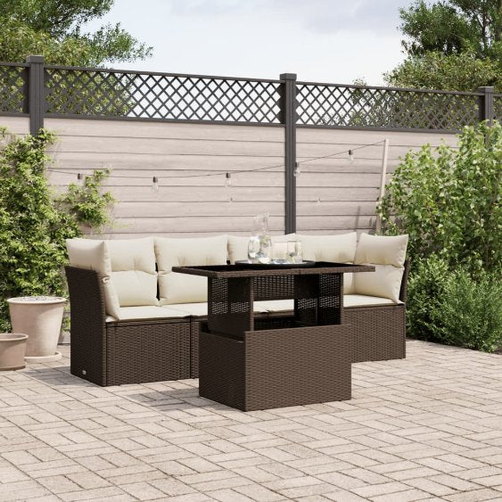 5-tlg. Garten-Sofagarnitur mit Kissen Schwarz Poly Rattan